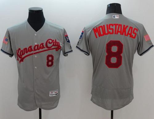 Royals #8 Mike Moustakas Grey Fashion Stars & Stripes Flexbase Authentic Stitched MLB Jersey - Click Image to Close